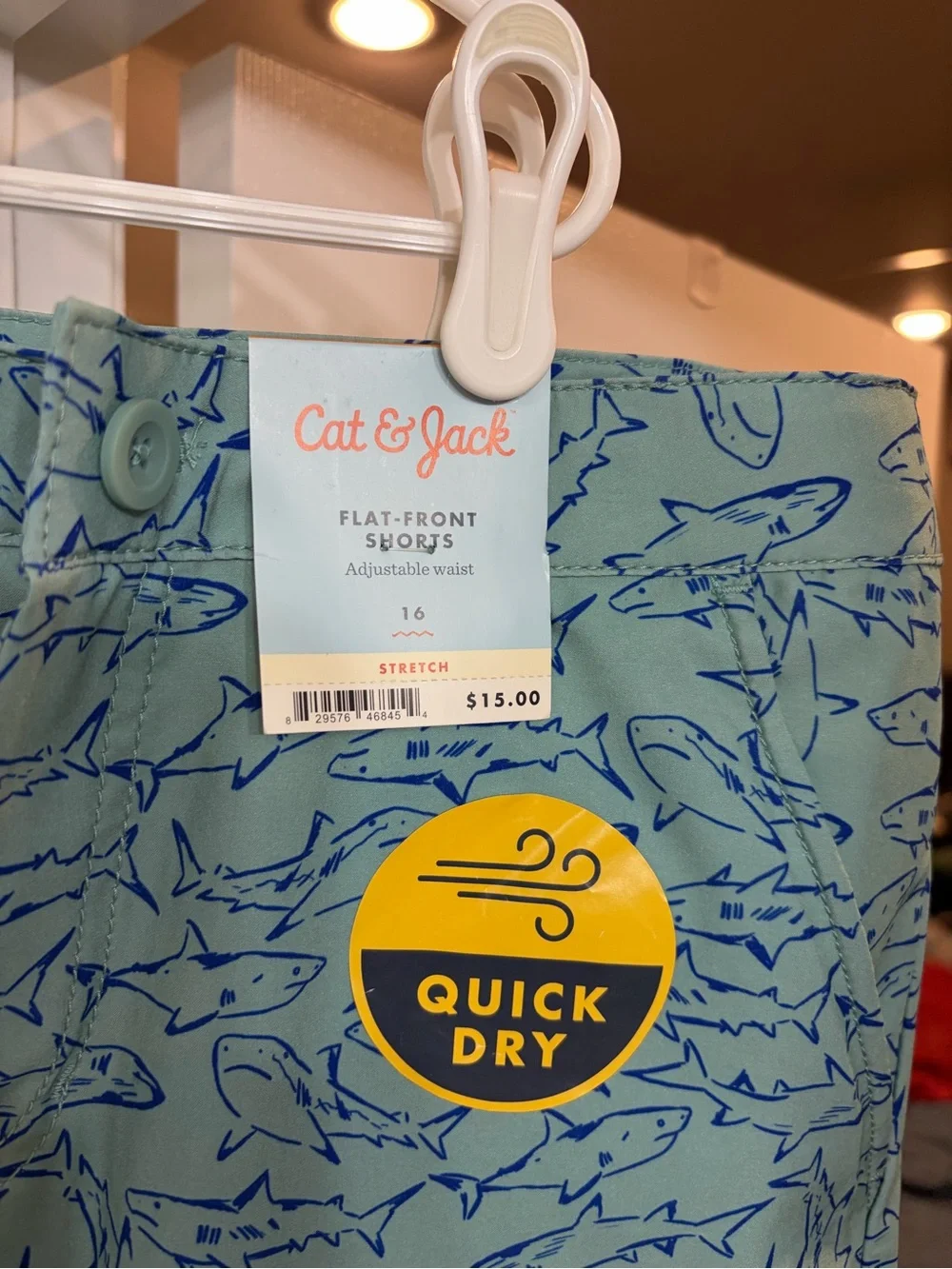 Cat & Jack Teal Swim Trunks with Navy Shark Print